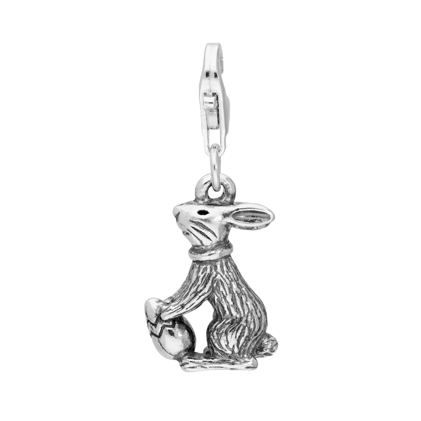 Sterling Silver Easter Bunny w Easter Egg Clip on Charm