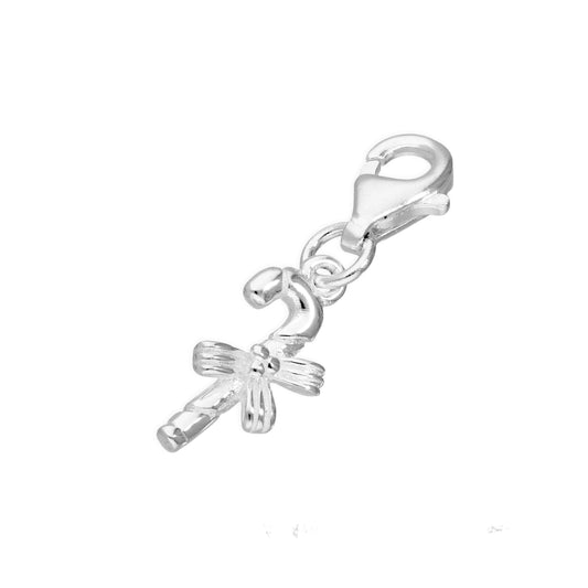 Sterling Silver Wrapped Candy Cane Clip on Charm