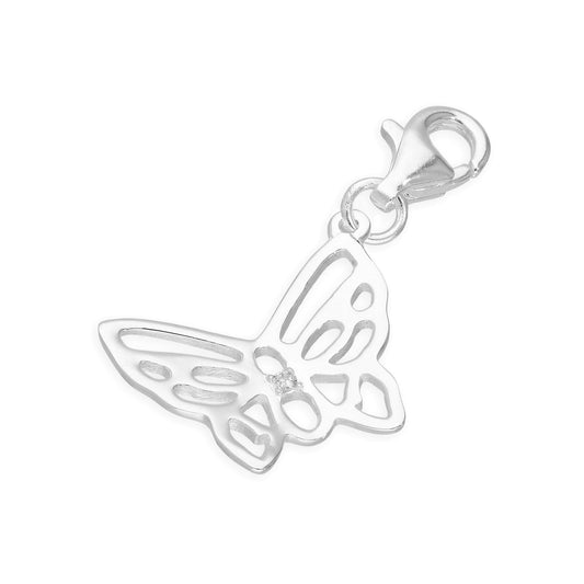 Sterling Silver & Genuine Diamond Open Butterfly Charm