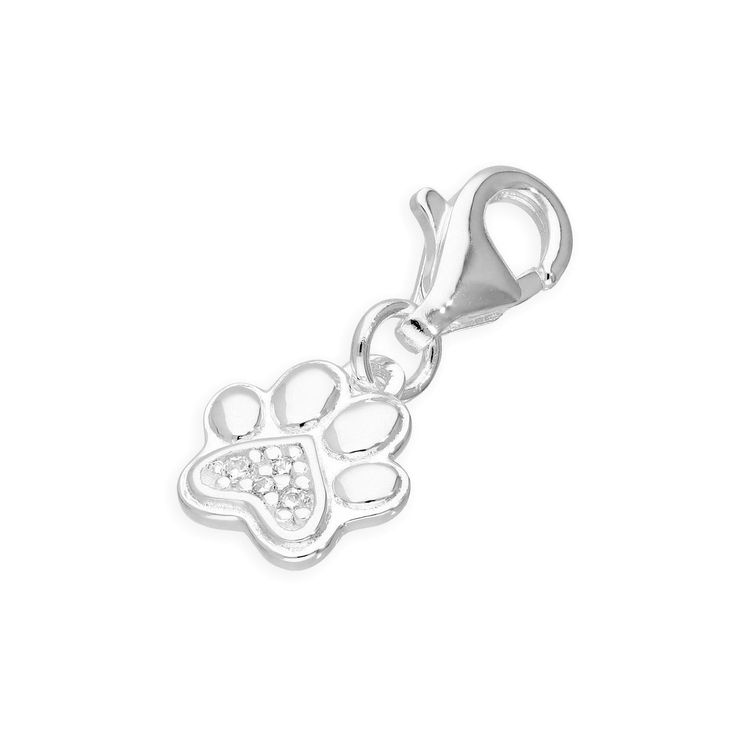 Sterling Silver & Genuine Diamond Pawprint Clip on Charm