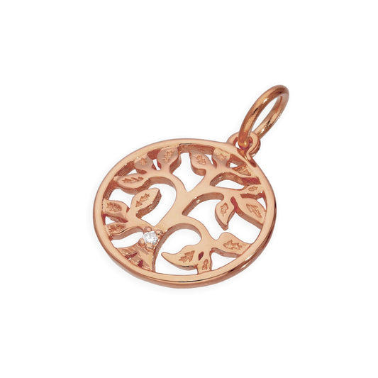 Rose Gold Plated Sterling Silver & Genuine Diamond Tree of Life Charm