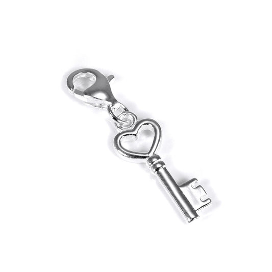 Sterling Silver Heart Key Clip on Charm