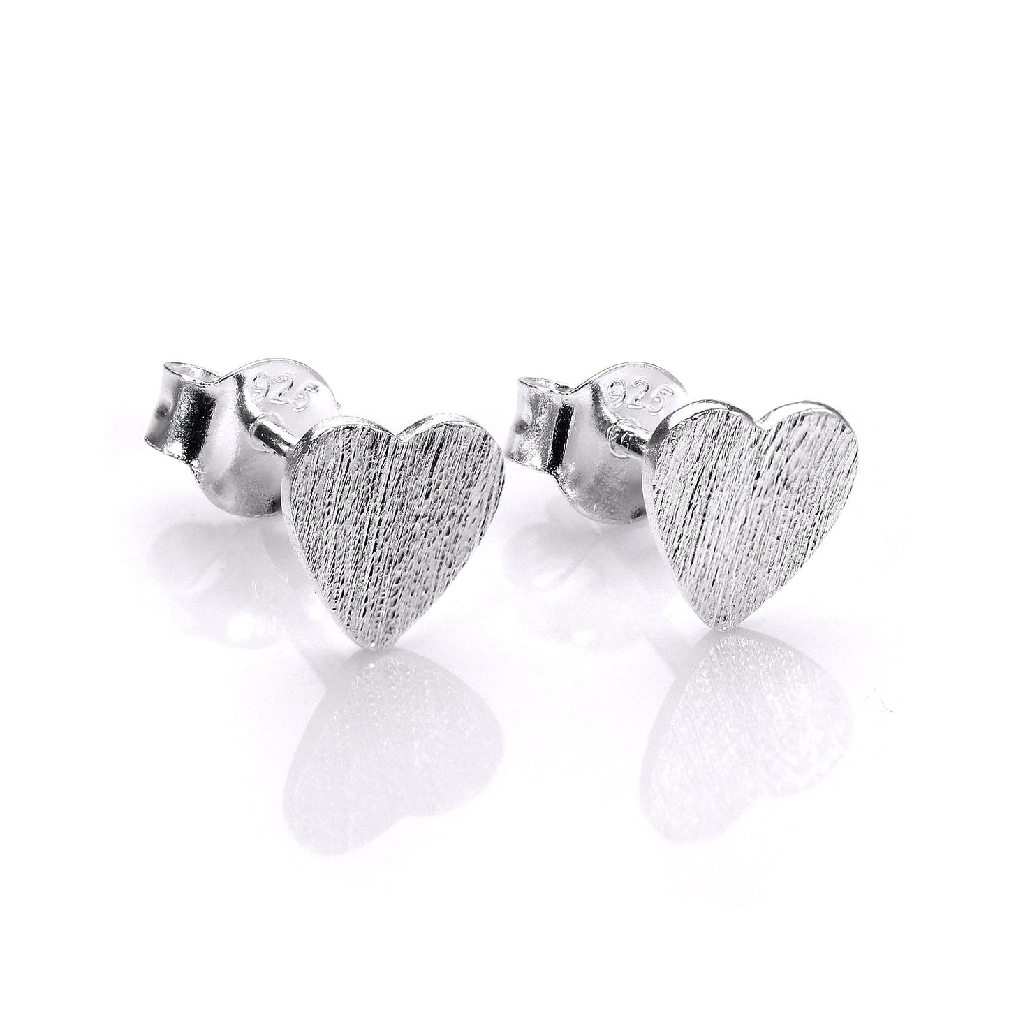 Brushed Sterling Silver Flat Heart Stud Earrings