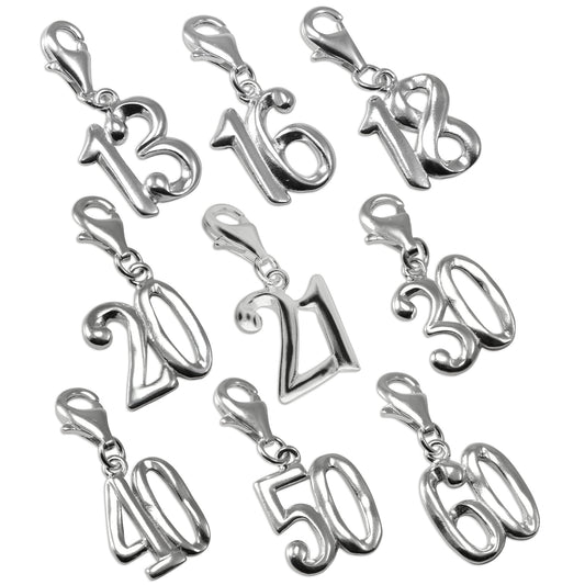 Sterling Silver Birthday Number Clip on Charms