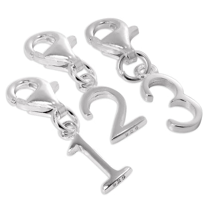 Sterling Silver Initial Number Clip-on Charm 0-9