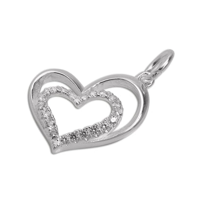 Sterling Silver & CZ Crystal Double Open Heart Charm