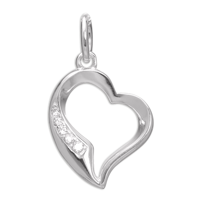 Sterling Silver & CZ Crystal Open Heart Charm