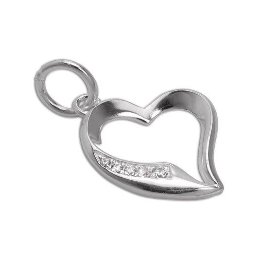 Sterling Silver & CZ Crystal Open Heart Charm
