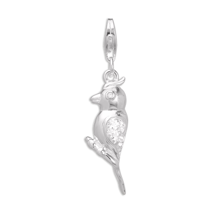 Sterling Silver & CZ Crystal Parrot Clip on Charm