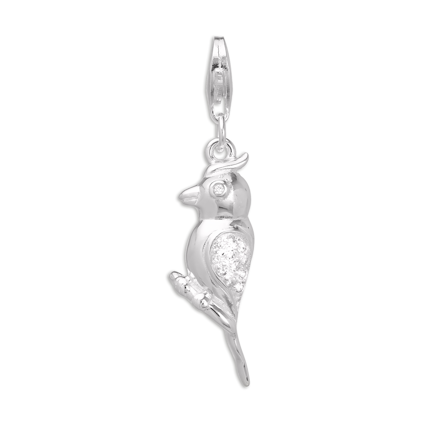 Sterling Silver & CZ Crystal Parrot Clip on Charm