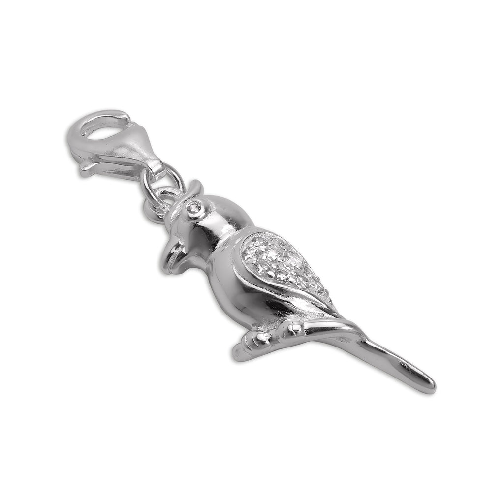 Sterling Silver & CZ Crystal Parrot Clip on Charm