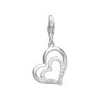 Sterling Silver & CZ Crystal Double Open Heart Clip on Charm