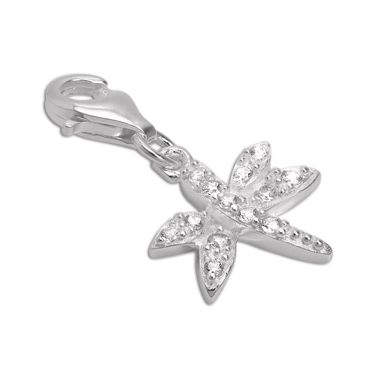 Sterling Silver & CZ Crystal Dragonfly Clip on Charm