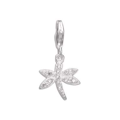 Sterling Silver & CZ Crystal Dragonfly Clip on Charm