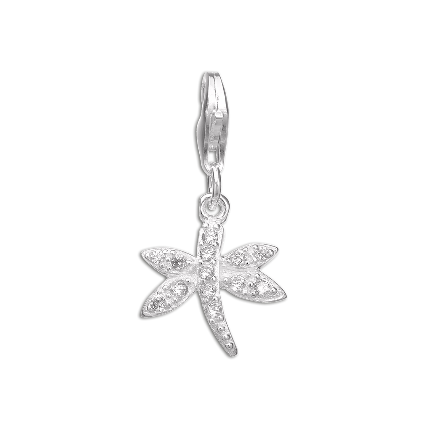 Sterling Silver & CZ Crystal Dragonfly Clip on Charm