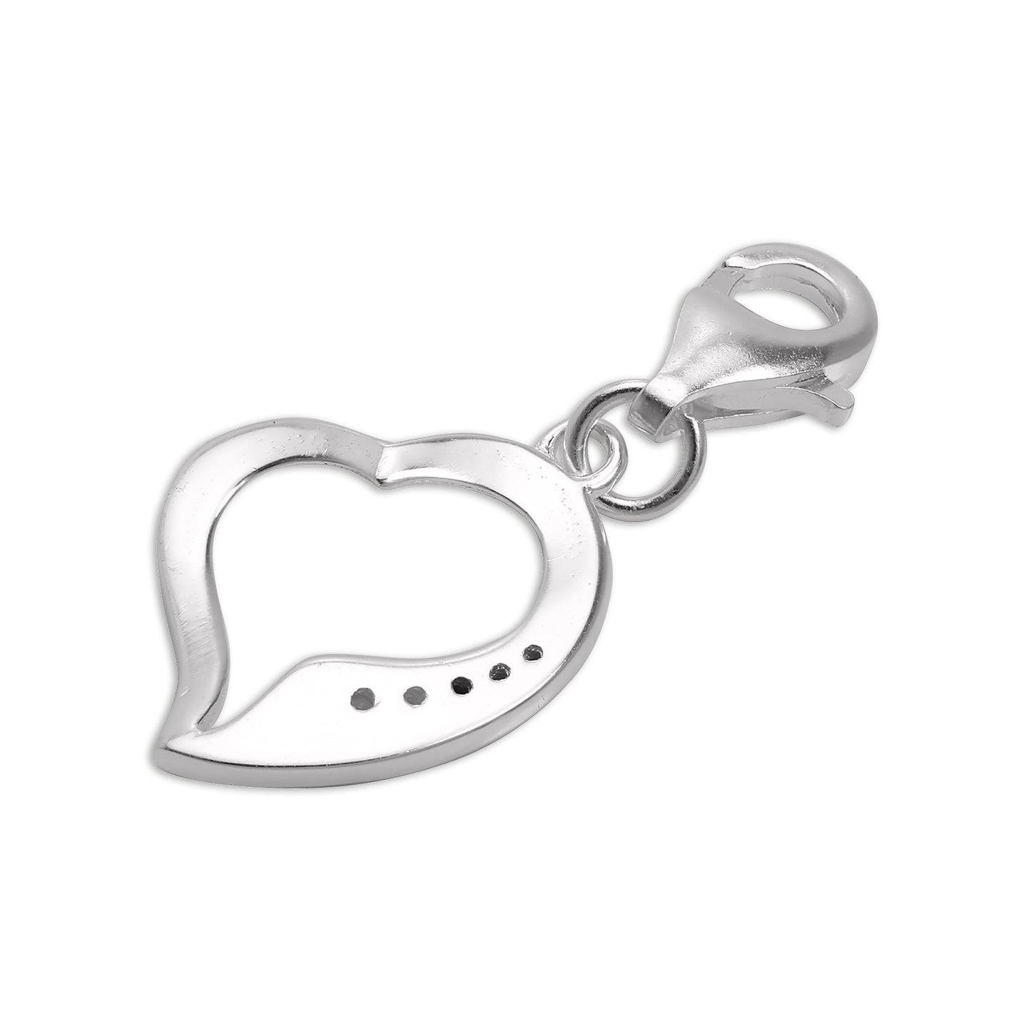 Sterling Silver & CZ Crystal Open Heart Clip on Charm