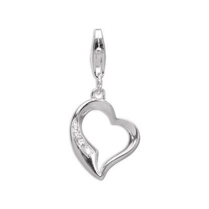 Sterling Silver & CZ Crystal Open Heart Clip on Charm