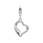 Sterling Silver & CZ Crystal Open Heart Clip on Charm