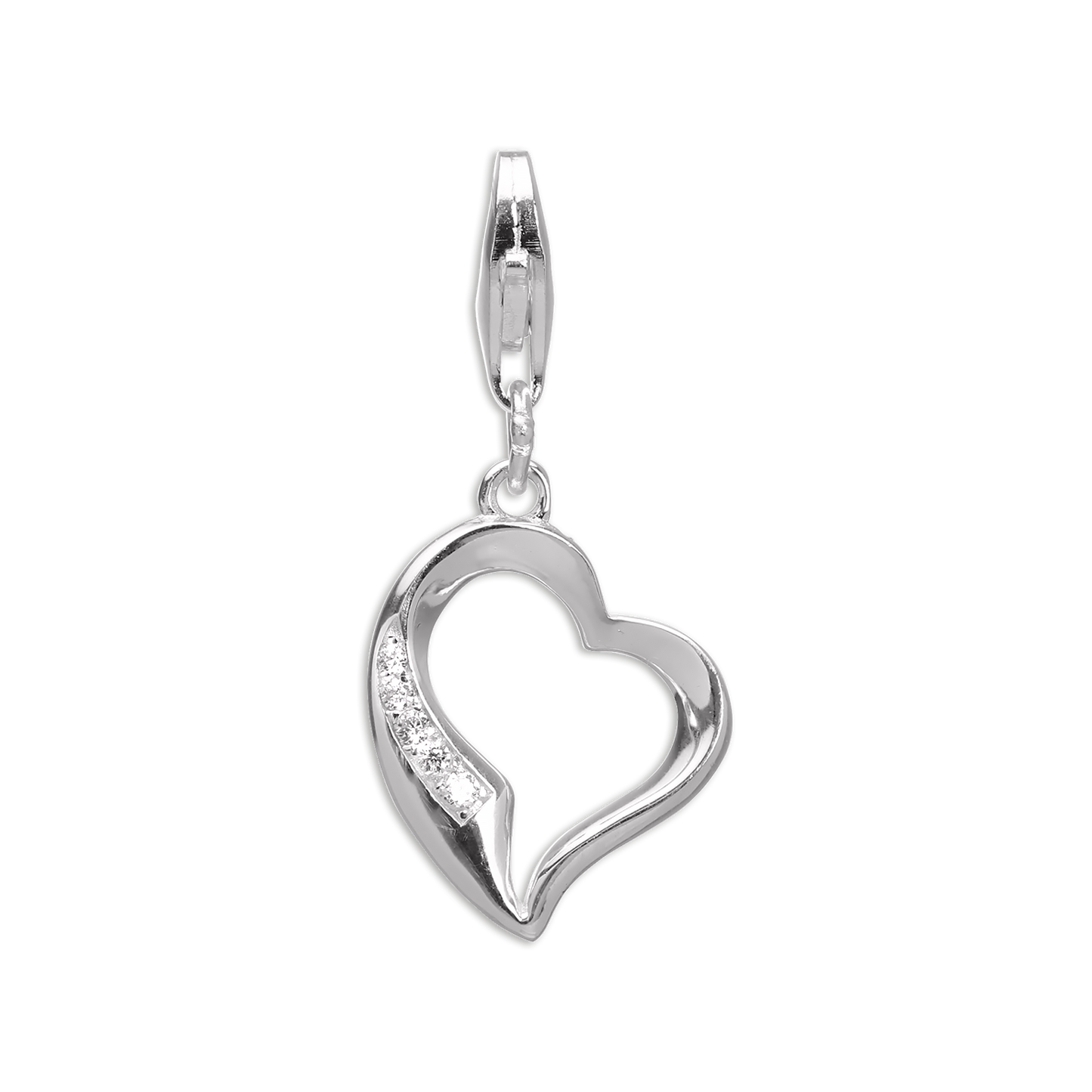 Sterling Silver & CZ Crystal Open Heart Clip on Charm
