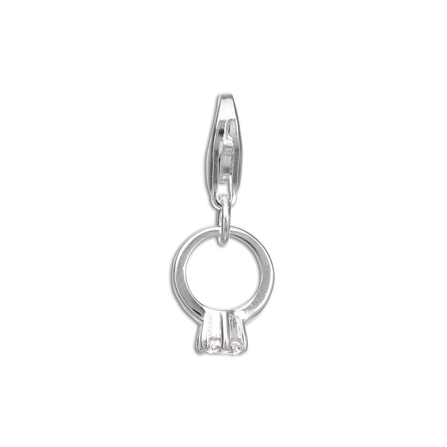Sterling Silver & CZ Crystal Engagement Ring Clip on Charm