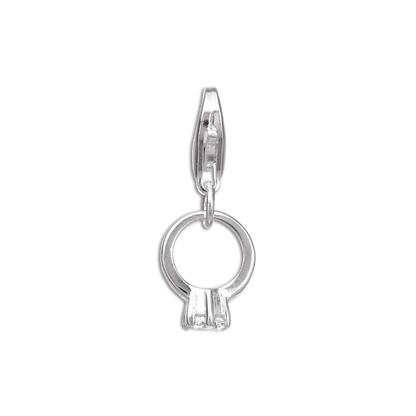 Sterling Silver & CZ Crystal Engagement Ring Clip on Charm