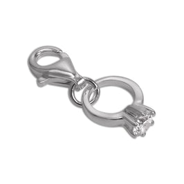 Sterling Silver & CZ Crystal Engagement Ring Clip on Charm