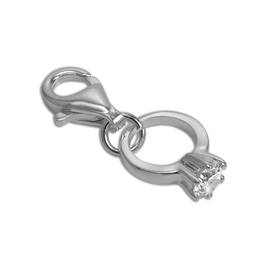 Sterling Silver & CZ Crystal Engagement Ring Clip on Charm