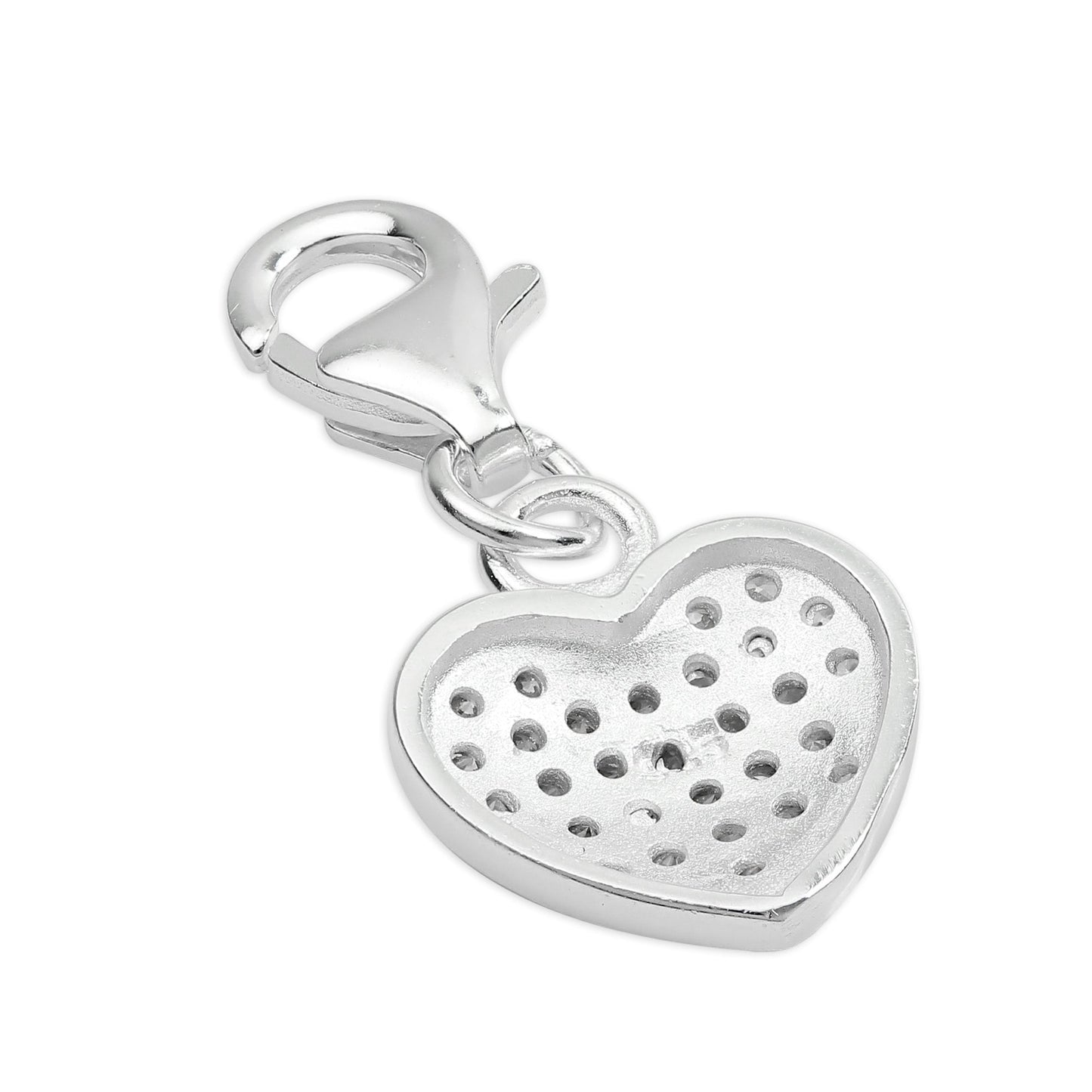 Sterling Silver CZ Crystal Encrusted Heart Clip on Charm