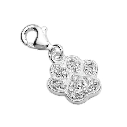 Sterling Silver CZ Crystal Encrusted Paw Print Clip on Charm