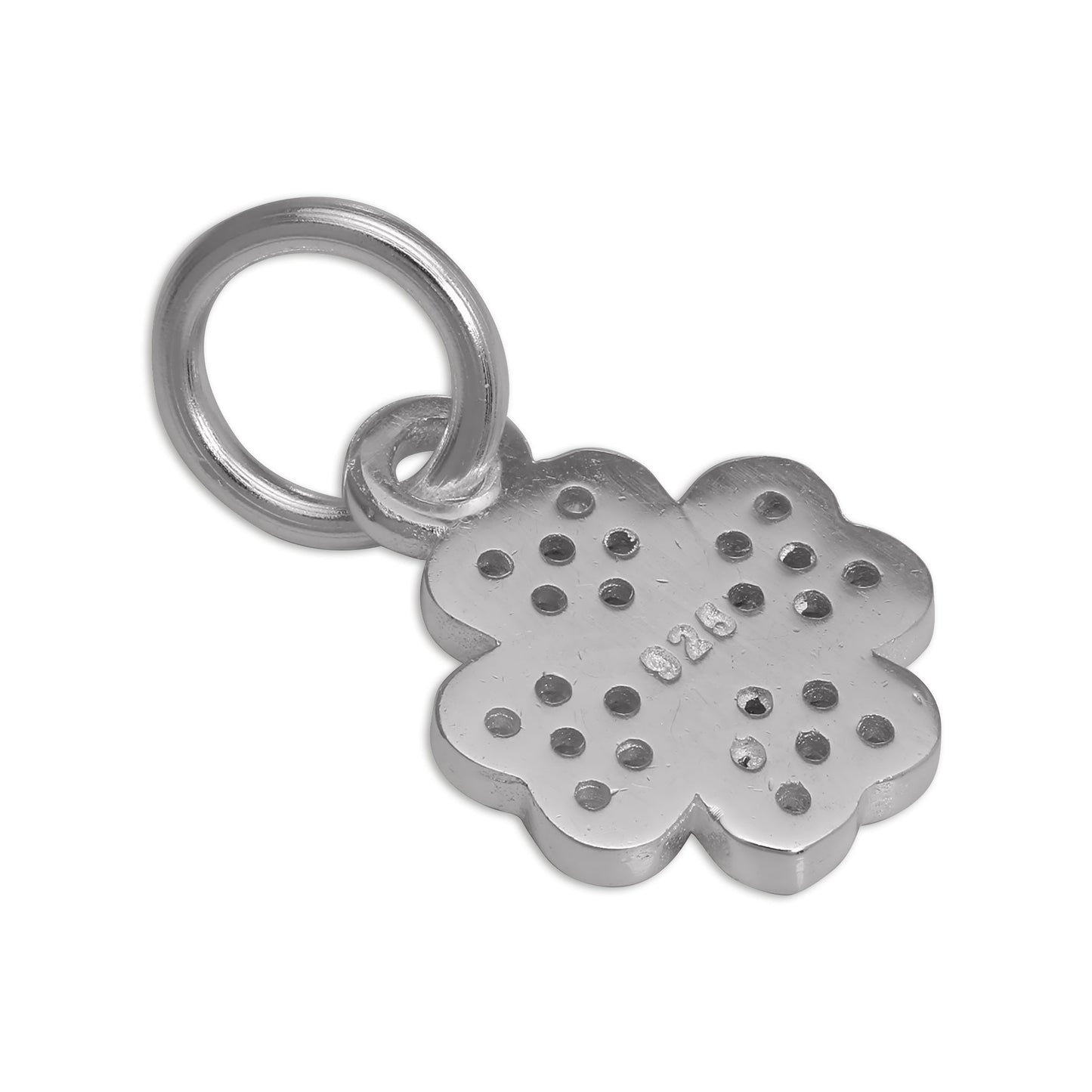 CZ Crystal Encrusted Sterling Silver Lucky 4 Leaf Clover Charm