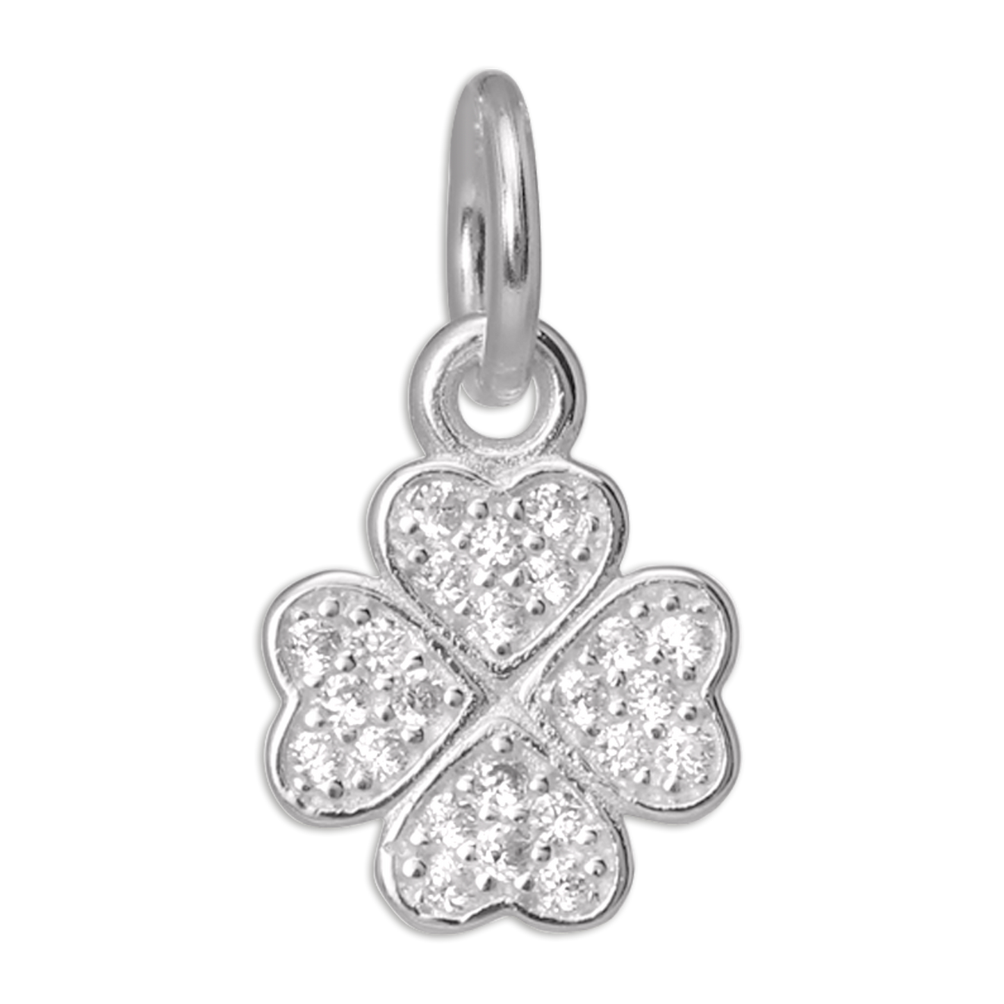 CZ Crystal Encrusted Sterling Silver Lucky 4 Leaf Clover Charm