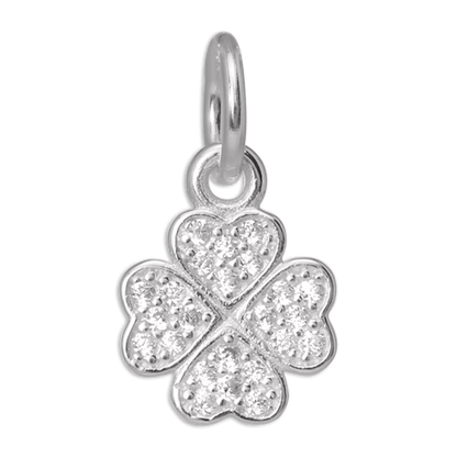 CZ Crystal Encrusted Sterling Silver Lucky 4 Leaf Clover Charm
