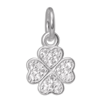CZ Crystal Encrusted Sterling Silver Lucky 4 Leaf Clover Charm