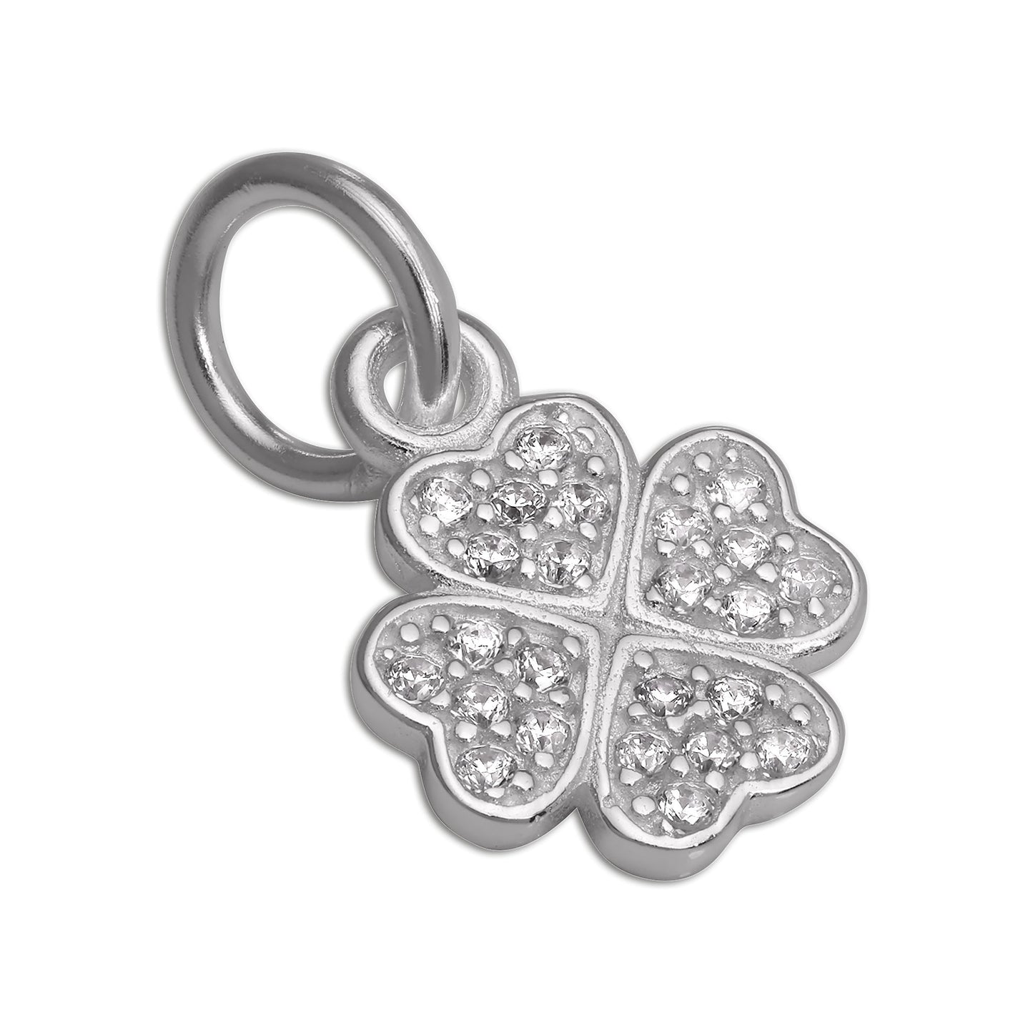 CZ Crystal Encrusted Sterling Silver Lucky 4 Leaf Clover Charm