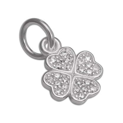 CZ Crystal Encrusted Sterling Silver Lucky 4 Leaf Clover Charm