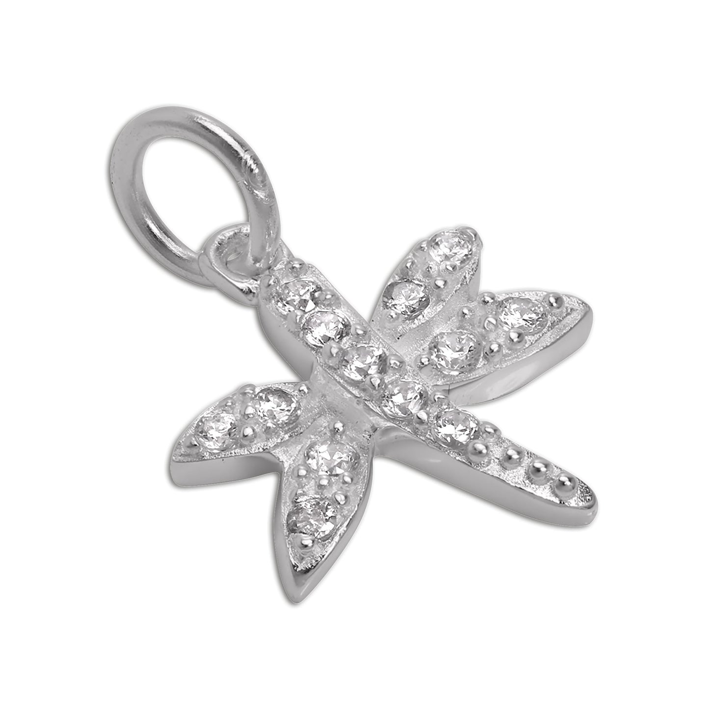 Sterling Silver CZ Crystal Encrusted Dragonfly Charm