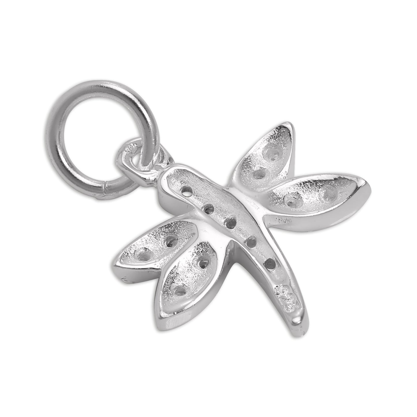 Sterling Silver CZ Crystal Encrusted Dragonfly Charm