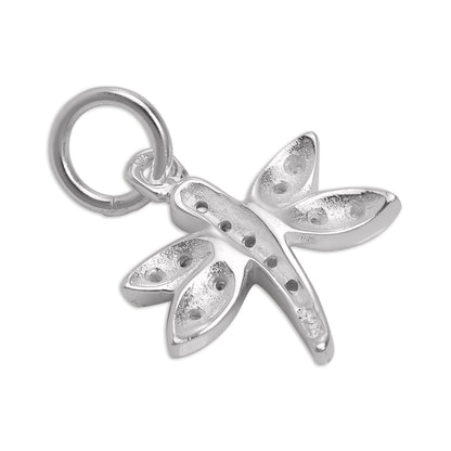 Sterling Silver CZ Crystal Encrusted Dragonfly Charm
