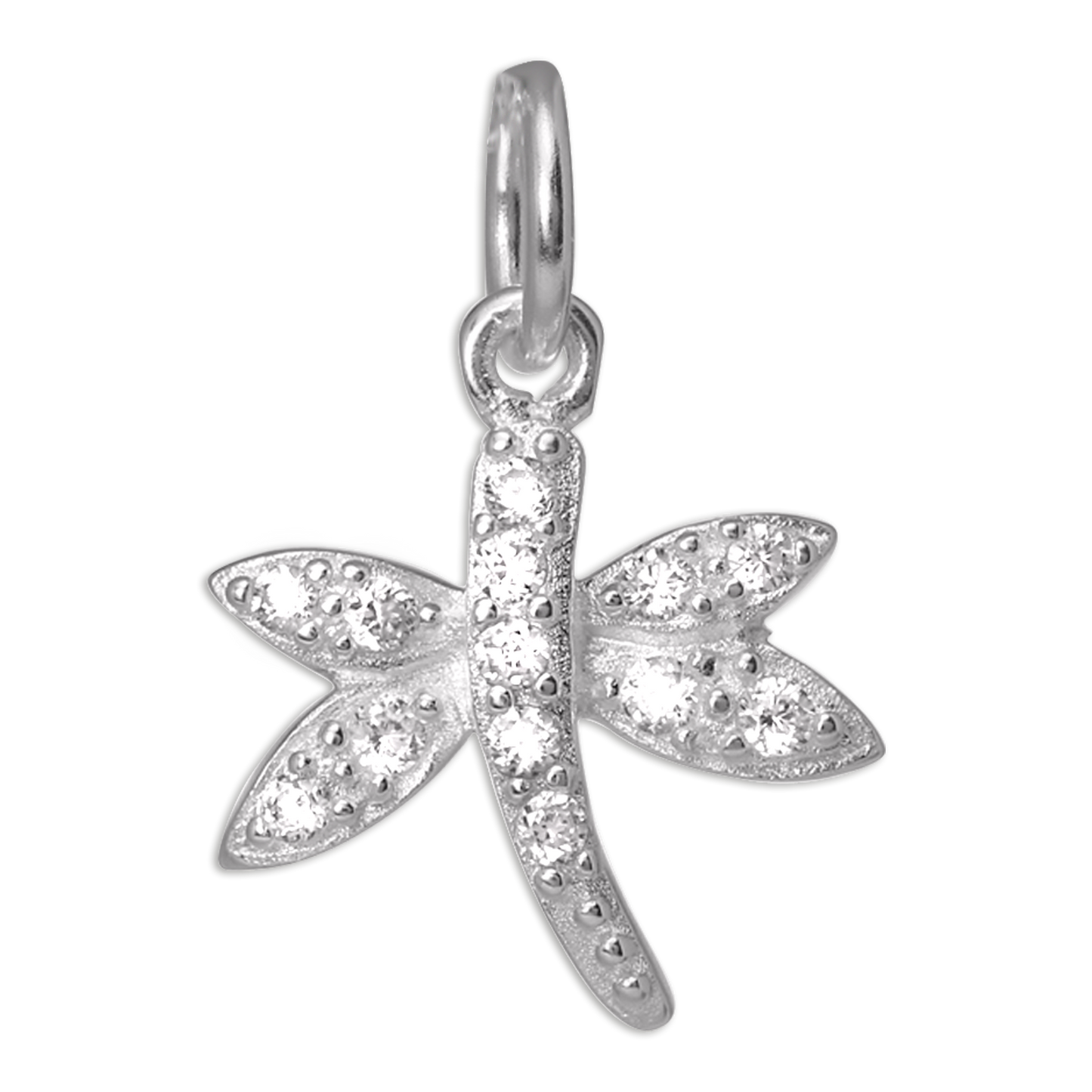Sterling Silver CZ Crystal Encrusted Dragonfly Charm