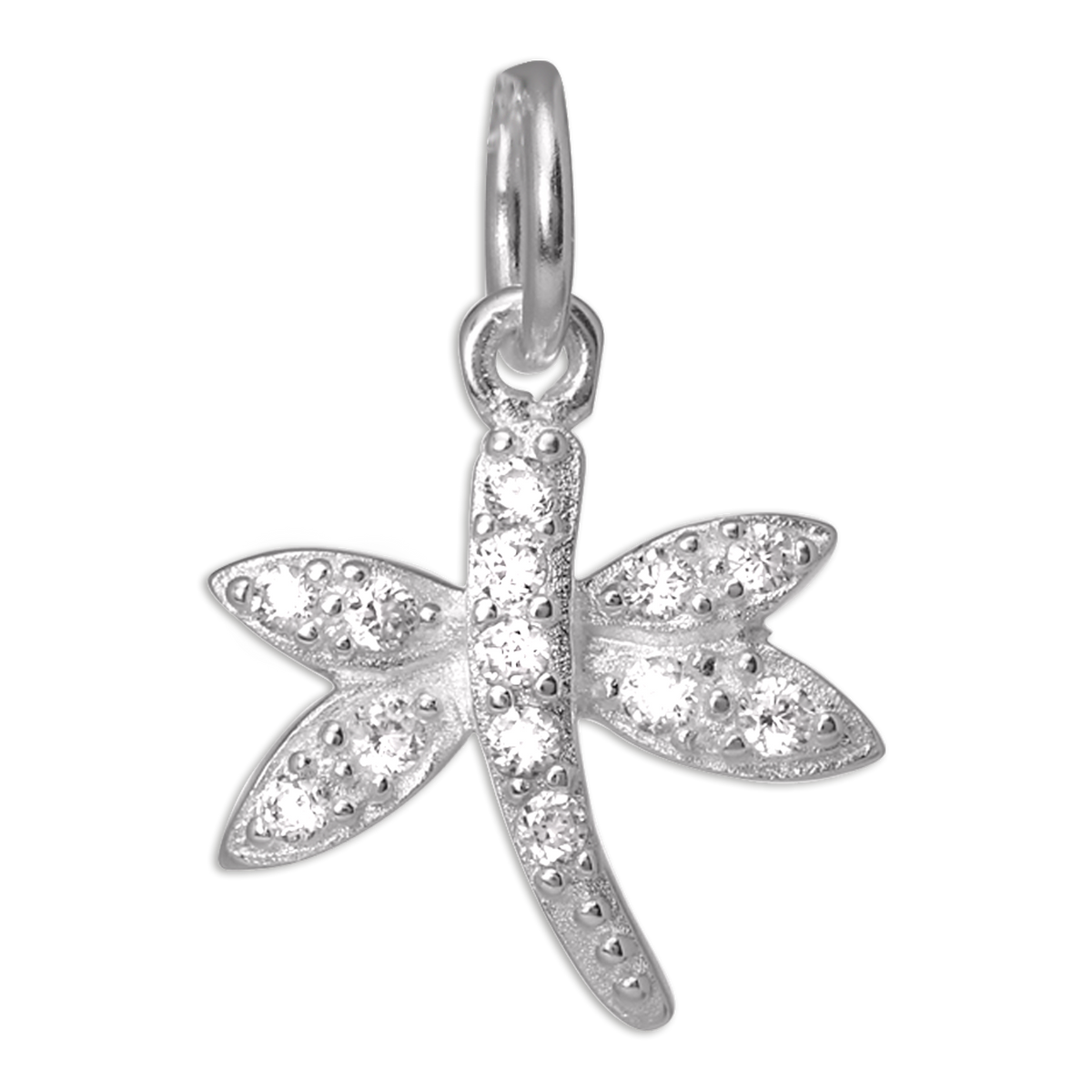 Sterling Silver CZ Crystal Encrusted Dragonfly Charm