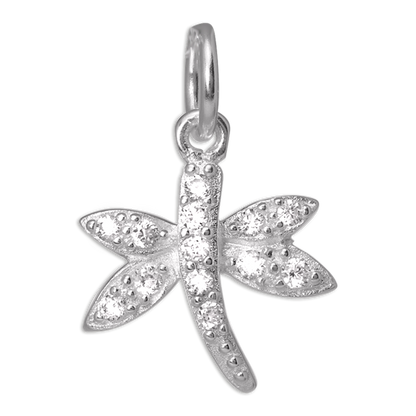Sterling Silver CZ Crystal Encrusted Dragonfly Charm