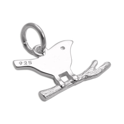 Sterling Silver Simple Bird on a Branch Charm