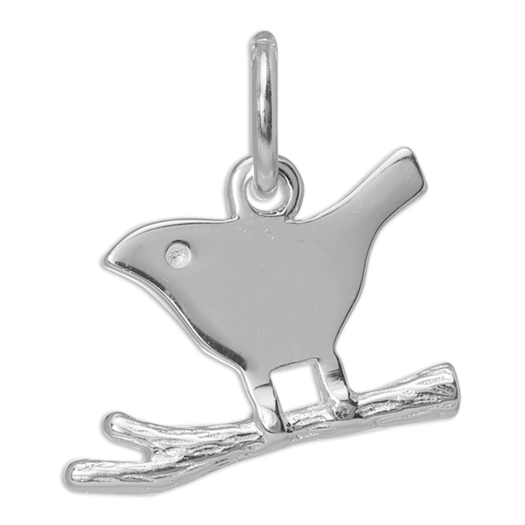 Sterling Silver Simple Bird on a Branch Charm