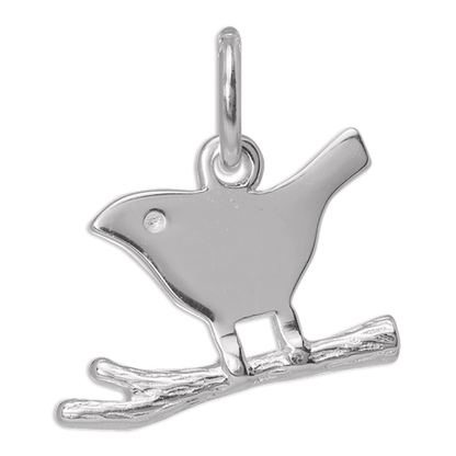 Sterling Silver Simple Bird on a Branch Charm