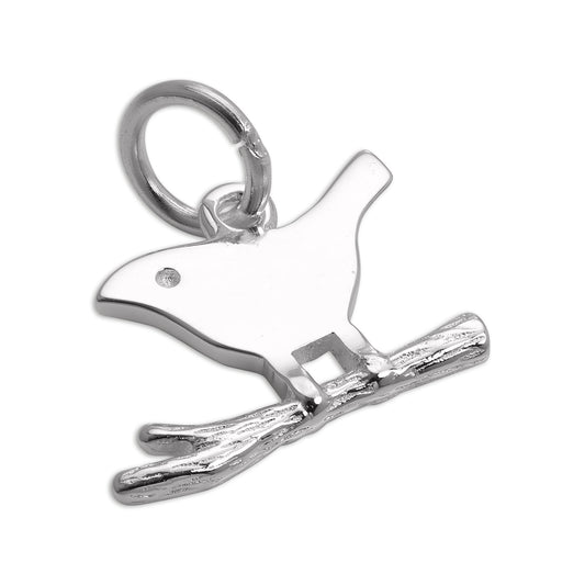 Sterling Silver Simple Bird on a Branch Charm