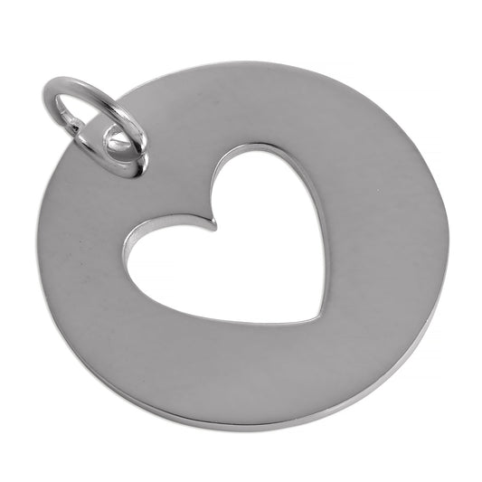 Large Sterling Silver Cut Out Heart Disc Charm