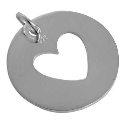 Large Sterling Silver Cut Out Heart Disc Charm