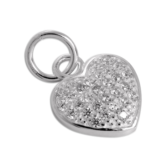 Sterling Silver & CZ Crystal Encrusted Heart Charm