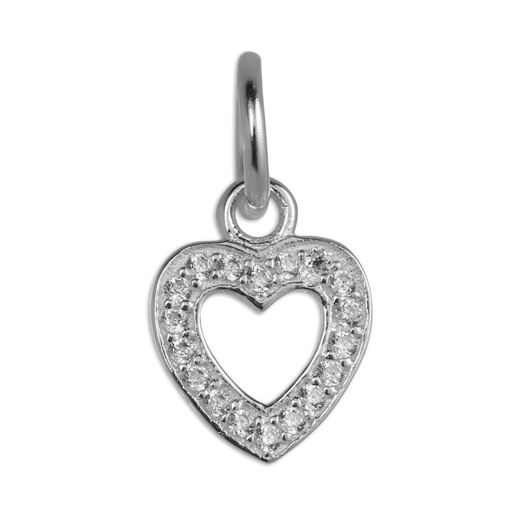 Sterling Silver & CZ Crystal Encrusted Open Heart Charm