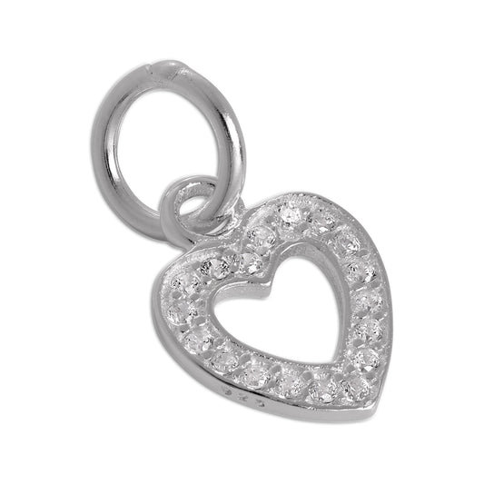 Sterling Silver & CZ Crystal Encrusted Open Heart Charm